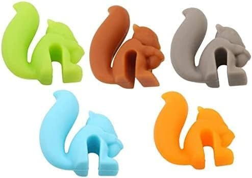 5Pcs Cute Squirrel Shape Silicone Tea Bag Holder Cup, Squirrel Drink Markers, Tea Bag Holder for Cup Hanging Tool Mug Candy Colors Gift Set Tea Accessories