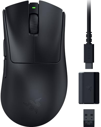 Razer DeathAdder V3 HyperSpeed - Ratón ergonómico e-Sports inalámbrico Ultraligero para Juegos con 26K dpi (55g, Revestimiento Suave al Tacto, 100h de duración de la Pila, HyperSpeed 8K Hz) Negro