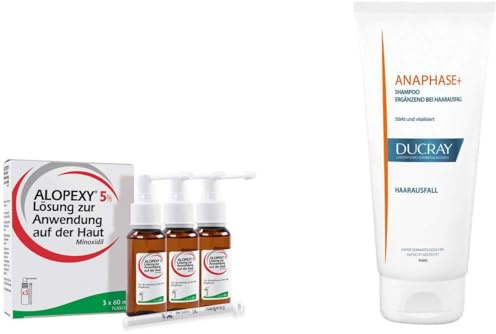 Alopexy 5% Lösung zur Anwendung auf der Haut 3 x 60 ml + gratis Ducray Anaphase+ Shampoo 100 ml
