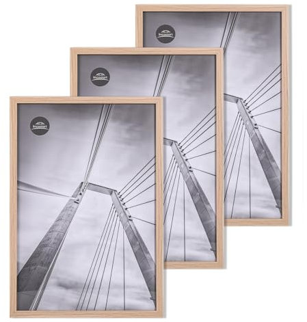 lincoolart Cornice 30 x 40 cm Legno Naturale con Acrilico - Cornici 30x40 cm Portafoto MDF per Poster, Foto, Puzzle - Set da 3 Pezzi per Parete​