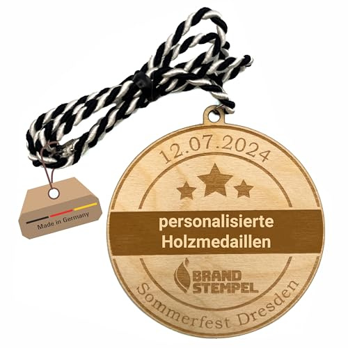 10 personalisierte Holzmedaillen mit bis zu 3 individuellen Wunschtexten + Logo/Sponsor gelasert, Durchmesser: 60 mm,inkl. Kordel in schwarz/weiß Radsport Vereine Schule Auszeichnungen