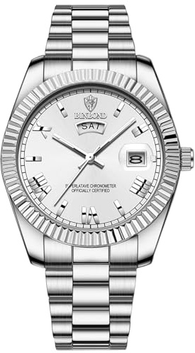 JewelryWe Orologio da Uomo con Calendario Settimana: Orologio da Polso al Quarzo in Acciaio Inossidabile con Numeri Romani Lancette Luminose Orologio Sportivo Impermeabile Regalo per lui