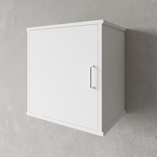 Pensile sospeso lavanderia 45x34 cm in PVC bianco con anta, ripiano interno e fissaggi inclusi, KANDY