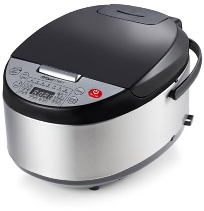 Arzum Rice Cooker 4L – 1023W, 13-in-1 Multifunctional, Non-Stick Inner Pot, 24H Preset & Keep Warm, Easy to Clean, Stainless Steel Housing, Accessories Included – Black & Silver, WARRANTY INCLUDED