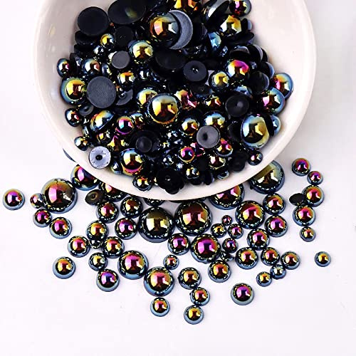 Anevous 200 Stück Halbrunde Perlen, Flache Rücken Perlen Künstliche Lose Perlen Kunststoff Bastelperlen Halbperlen zum Basteln für DIY Schmuckherstellung, Maniküre,Schwarz 5mm