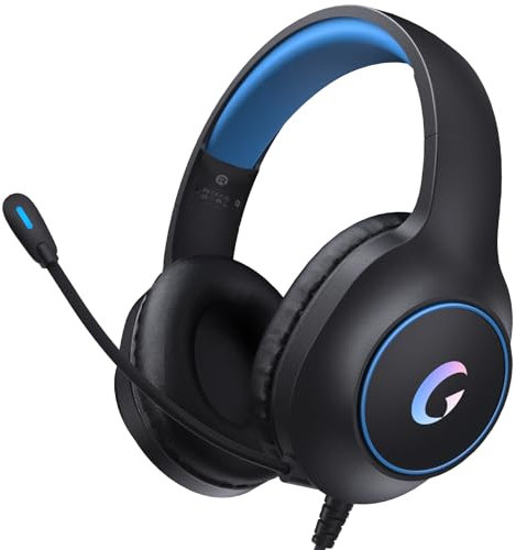 syndesmos CM7002 Gaming Headset for PS5, PS4, PC, Mac, Switch, Xbox Series, Surround Sound RGB Gaming Headphones with Noise Canceling Microphone, 50MM Dynamic Drivers, 3.5MM Audio Jack, Blue