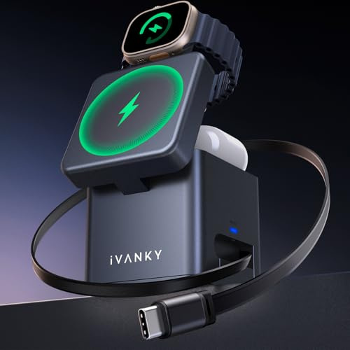 iVANKY per iPhone 16/15/14 Series Pro Max Caricatore, Wireless Station Cube 5 in 1 con Cavo Telescopico per MagSafe Charger, 65W Stazione di Ricarica Rapida per Apple Watch Ultra, per AirPods