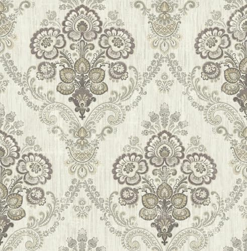 Indian Paisley Damask Lilac Wallpaper - Classic Traditional Floral Patterns - Acrylic Coated Paper Stylish Feature Wall