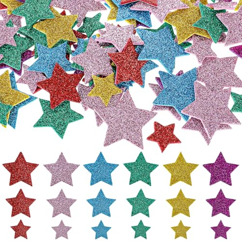 cobee 270 Stück Glitzersterne Schaumstoff Aufkleber, Bunte Sternaufkleber Moosgummi 3 Größen Stern Aufkleber Konfetti Weihnachten Glitzer Stern Streudeko für Sammelalben Grußkarten DIY Basteln | Moosgummi 3 Größen Stern Aufkleber Konfetti Weihnachten Glitzer Stern Streudeko für Sammelalben Grußkarten DIY Basteln