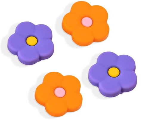DLseego Thumb Grip Caps for Switch/OLED/Lite,Flowers Analog Stick Grip Caps 4PCS Soft Silicone Joystick Covers for Switch Controller,Purple+Orange