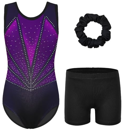 ZNYUNE Turnanzug mädchen Shorts | Bunte Funkeln Gymnastik Trikots Farbverlauf Gymnastikanzug für Mädchen Strass
