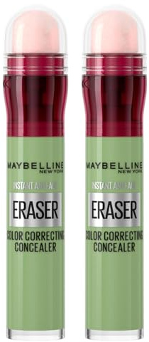 Maybelline New York Concealer, flüssig, farbig, zur Abdeckung von Rötungen und dunklen Flecken, Anti-Aging-Technik, Color Correction, Applikator aus Schwamm, Farbe Grün, 2 Korrekturstifte