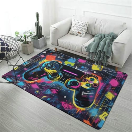 Game Bereich Teppich, Cyber Neon Cool Handle Game Dekorative Teppich, Notwendige Game Visual Bodenmatte Für Jugendliche Und Kinder E-Sport Zimmer, Für Schlafzimmer Wohnzimmer (COLOR 5,100x150cm)