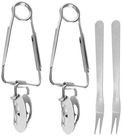 PHENOFICE 4pcs Stainless Steel Escargot Tongs and Seafood Forks Set Small Kitchen Food Clips for Appetizers, Tea Bags, Ice and BBQ Cooking Serving Utensils