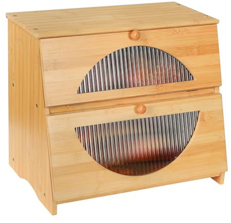 Leader Accessories Bambus Brotkasten 2 Etagen Brotbehälter lebensmittelecht Brotaufbewahrung Semi-transparente Deckel pflegeleicht 39x25x33cm