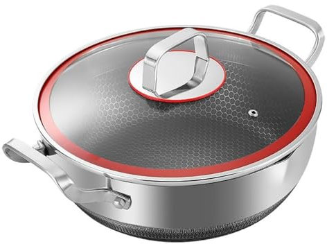 KhUkhu Suppentopf, Kochtopf, Dreilagiger Suppentopf Aus Edelstahl, Antihaftbeschichteter, Induktionsgeeigneter Kochtopf, Suppentopf, Eintopf, Simmertopf Mit Glasdeckel,28cm