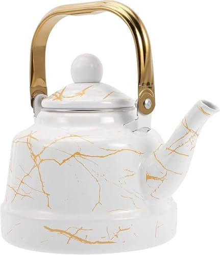 Bouilloire pour cuisinière à gaz, Bouilloire en émail de 1,7 L, Bouilloire à café, Bouilloire à Fond Plat, Bouilloire à thé, pichet à Lait pour cuisinière à gaz et cuisinière à Induction, bo
