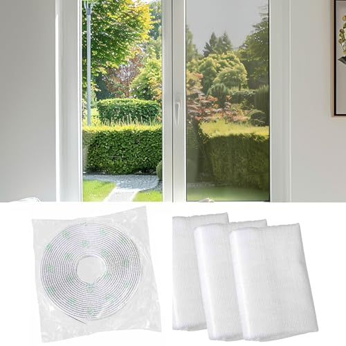FALLENHELD Lot de 3 moustiquaires fenêtre, 130 x 150 cm, blanc, moustiquaire avec bande autocollante, montage facile sans perçage - Protection anti-insectes