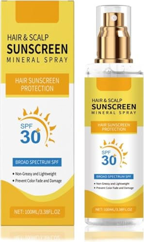 Hair & Scalp Sunscreen SPF30, Hair & Scalp Sun Protection Spray, Hair Sun Protection Spray, Mineral Sunscreen Factor 30 Sprays, Prevent Hair Color Fade/Dryness, Non-Greasy, for Hiking/Beach