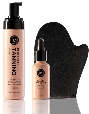 COCUNAT - Pack Bronceado Total (Guante Aplicador de Regalo) - Mousse Corporal + Sérum Facial Autobronceador - No Mancha - Aplicación Fácil - Rápida Absorción - Bronceado Uniforme - Toxic Free - Vegan