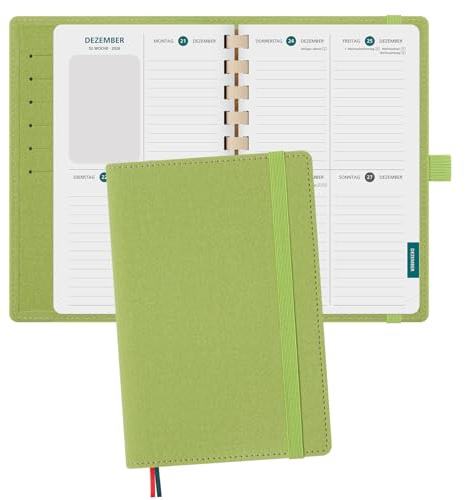 BEZEND Taschenkalender 2026 Klein [auf Deutsch] ca.A6 17 x 11 cm, Kalender 2026 Klein Ringbuch mit Softcover & Abnehmbares Papier, Terminplaner 1 Woche 2 Seite mit Kartenschlitz, Fruchtgrün