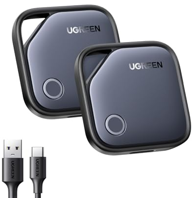 UGREEN FineTrack (2 Pack) supports USB C Charging, Compatible with Apple Find My (iOS only), One charge for 12 months Bluetooth Tracker Tag, Finder for Keys, Wallet, Luggage, Suitcase and More