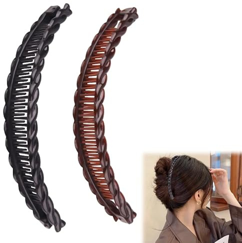 Azlanway Lot de 2 pinces à cheveux bananes noires et marron café, forte adhérence pour cheveux longs et épais, doux pour la peau, antidérapantes, élégantes pinces à cheveux pour chignon, tresses et