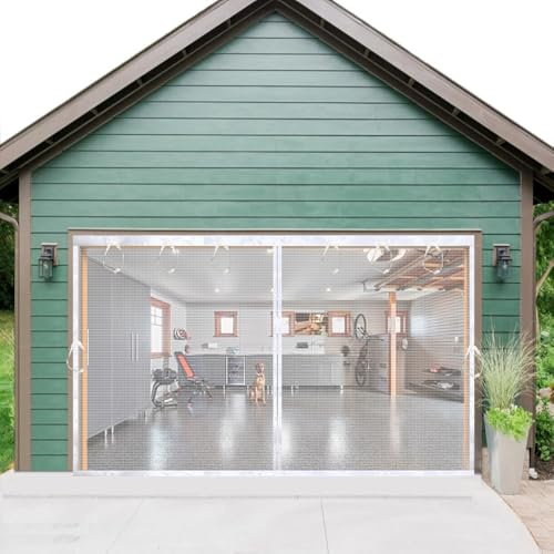 Magnetic Garage Door Screen 8x9ft Mesh Net Curtain, Pets Friendly, Retractable Fiberglass Doors Cover Closure for Carport Patio sunroom Balcony Porch Gazebo Backyard Greenhouse RV (White, for 8x9ft)