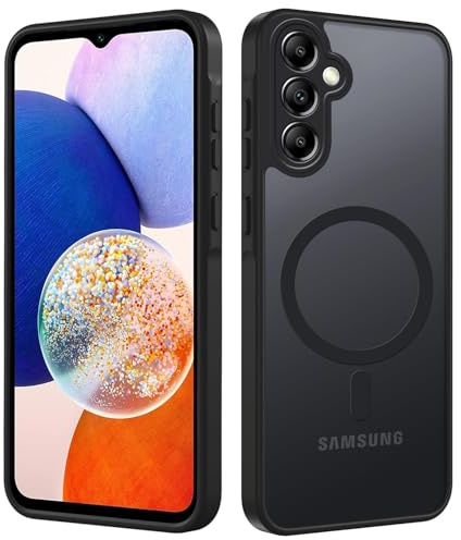 Tawarror Magnetische für Samsung Galaxy A14 5G/4G Hülle, Matt Transluzente Handyhülle für Samsung A14 PC Rückseite Kratzfest Weiche TPU Fallschutz Stoßfest Matte Dünne Schutzhülle, Schwarz