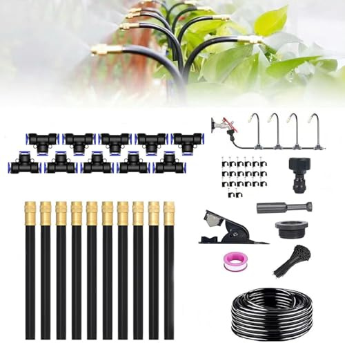 Brumisateur Terrasse Exterieur,Système de Brumisation,Kit d’Irrigation Système de Brumisateur Extérieur 10M avec 10 Direction Réglable Buses,Kit de Tuyau Brumisateur par Brume pour Piscine,Jardin