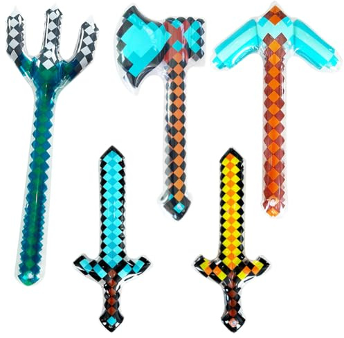 Pixel Aufblasbare Schwerter, 5PCS Kinder Aufblasbares Schwert Aufblasbare Spiel PVC Schwert Pixel Aufblasbares Langes Schwerter Geburtstagsparty Kostümpartys Zubehör für Themenparty Cosplay