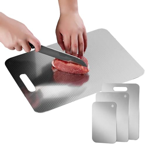 Tabla de Cortar | Tabla de Cortar de Acero Inoxidable con Superficie Doble Cara - Accesorio De Cocina Antiadherente Para Queso Carne Frutas