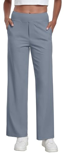 GRECERELLE Palazzobyxor dam eleganta lösa vida ben byxor midja stretchiga loungebyxor med fickor, Gråblå, XXL
