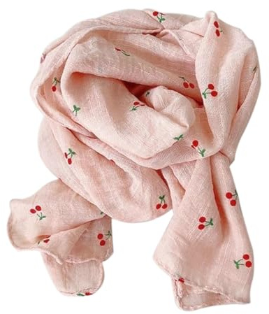 Belsen Summer Soft Cute Print Scarf for Kids Boy Girl Casual Travel Scarf 60×10 (Cherry/Pink)