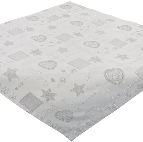 Hossner Tischdecke Weihnachten 100 x 100 Mitteldecke Landhaus Silber Bestickt Tischwäsche Tischdekoration Stoff Waschbar