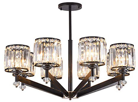 Kristall-Kronleuchter, Sputnik-Kronleuchter, 6 Lichter, Hängeleuchte, Vintage-Deckenleuchte für Küche, Esszimmer, Wohnzimmer, Schwarz, 6 Lichter
