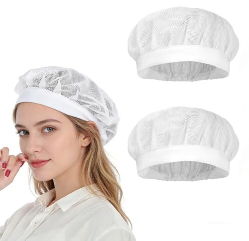 IBXWMNG Lot de 2 chapeaux de chef pour la cuisine, chapeaux de chef élastiques unisexes, Chapeau de cuisine, Filets pour cheveux, Réutilisables, Lavables, Réglable, régulateur, respirant, hygiénique