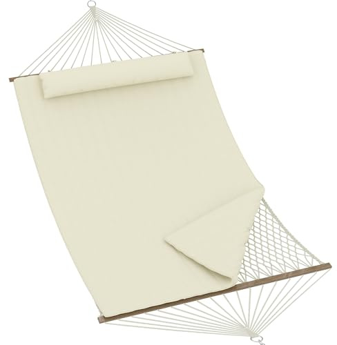 GarveeHome Komfortable 2-Personen Hängematte für Garten & Terrasse – Mit stabilem, verstellbarem Stahlgestell – Baumwollseil & gepolsterte Polyester-Auflage – 2-in-1 Design – Robust & wetterfest