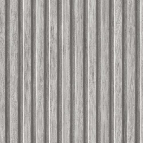 Fine Decor Wooden Slats Wallpaper – Realistic Slat Wall Effect – 3D Style Timber Panel Wallcovering for Lounges, Bedrooms & Hallways – Smooth Matte Finish, Grey FD44160 (10.05m x 53cm)