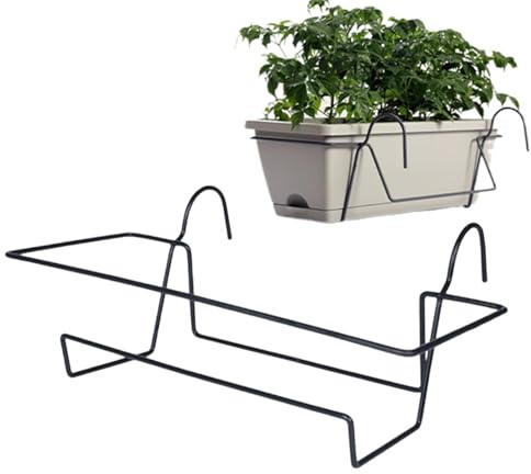 Window Box Brackets - Metal Flower Pot Rack, Planter Holder with Adjustable Mounting Clamps, Heavy-Duty Deck Support, Railing Fence Hook for Window Garden and Balcony Landscaping