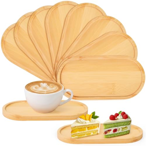 Linzerry 10 Stück Bambus Untersetzer Oval Kleines Tablett Holztablett 175x88x10MM Serviertablett Holz Tischset Getränkeuntersetzer Holz Tablett Holzteller Tray für Tassen Gläser Flaschen Küche