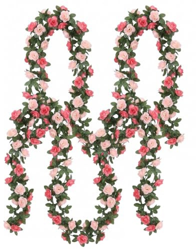 BTACGWP Guirnalda Flores Artificiales Decoración, 2 Uds Trepadoras Rosa, Enredaderas Artificiales Flexibles Realistas sin Mantenimiento para Boda, Pared y Exterior