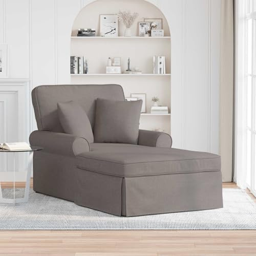 Kaloriko Chaiselong med kjol, brungrått tyg med 2 kuddar, 91 x 157 x 91 cm, modern soffa, lounge, fåtölj, relaxstol för vardagsrum, sovrum, bekväm dagsäng med armstöd och avtagbar sittdyna