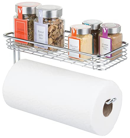 mDesign Küchenrollenhalter Wand - Halter für Papierrollen in Küche oder Bad - an der Wand zu befestigender, moderner Papierrollenhalter - Farbe: Chrom