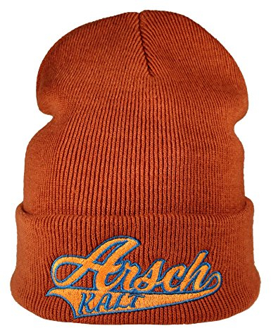Baddery Strickmütze - Arsch Kalt - Unisex Winter Beanie Mütze für Herren und Damen (One Size - Orange Rust)