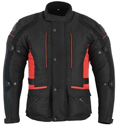 Men's Textile Waterproof Jacket Riding Motorbike Jackets (Black-Red, L) | Premium Textile Motorcycle Jacket With CE Armour, waterproof protection & Breathable Cordura Polyester Fabric For Every Ride