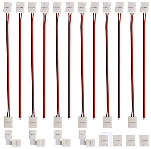 GTIWUNG 20 Stück 2 polig LED Strip Connector, 8mm LED Stripe Verbinder Adapter, 2Pin Verbindungskabel Verbinder, für 8mm Breit SMD 3528 2835 Einfarbige LED Streifen Stripes, ohne Löten