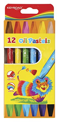KEYROAD Ölmalkreide Oil Pastels Ölpastellstifte/Sechseckig - 12 Stück/Loch zum Aufhängen/Mischfarben/Für Kindergarten Vorschule und Schule