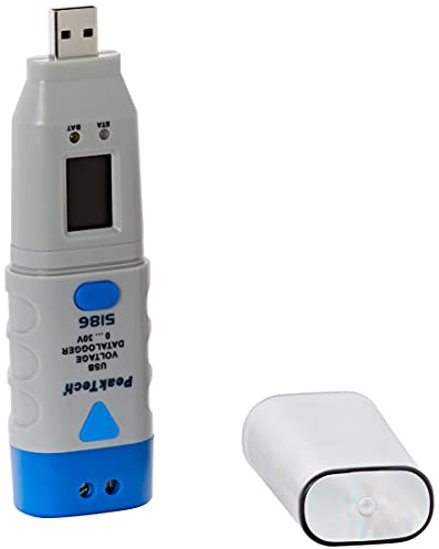 PeakTech P 5186 – USB Dattenlogger für Spannung 0-30V / DC – Datenlogger mit 32.000 Messwerten für elektronische Messung – Datenaufzeichner mit LCD-Display – Mit PC Software und externem Sensor