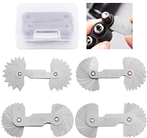 Rustark 4 Pcs Metric Radius Gauge Stainless Metal External and Internal Arc Fillet Concave Convex Measuring Tool Set Including R0.3-1.5/ R1-6.5/ R7-14.5/ R15-25